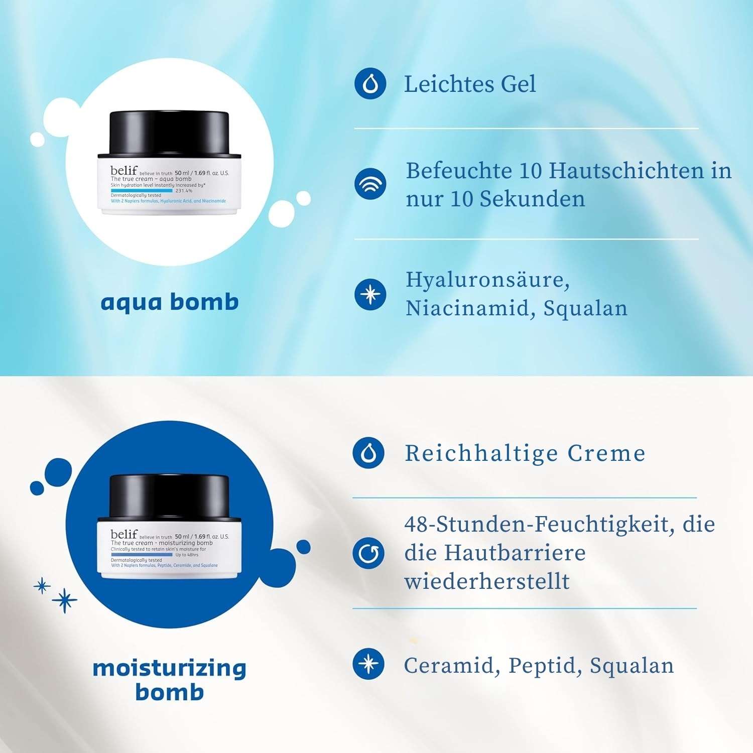 Belif The True Cream Aqua Bomb 50ml K Beauty Hautpflege für strahlende Haut