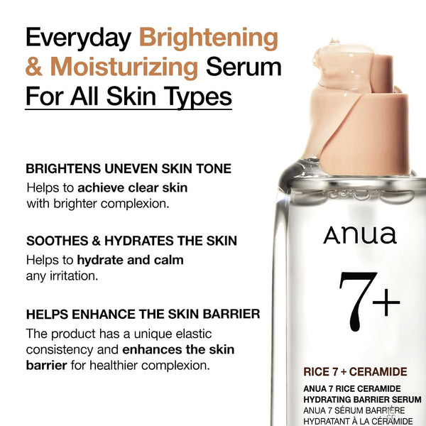 Anua 7 Rice Ceramide Hydrating Barrier Serum 50ml K Beauty Hautpflege für strahlende Haut