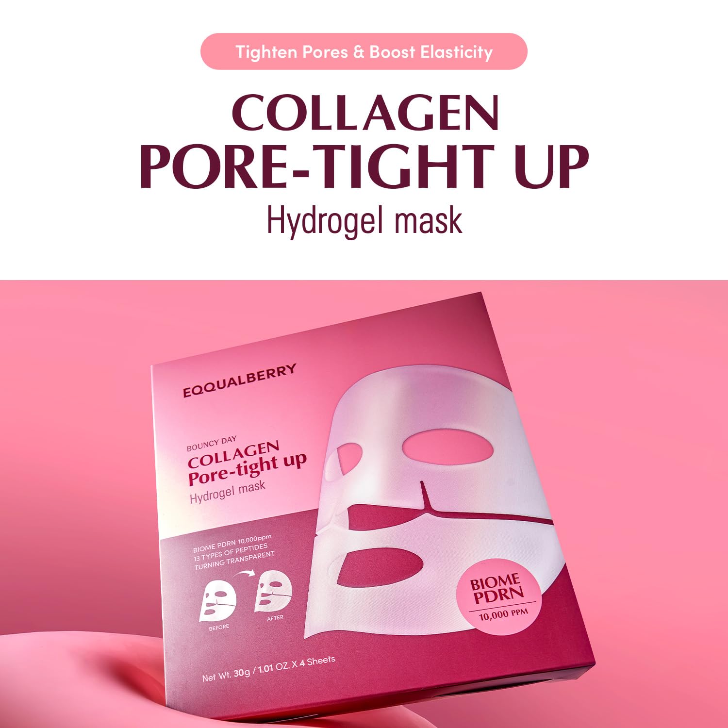 EQQUALBERRY Collagen Pore Tight Up Hydrogel Mask 4x30g K Beauty Hautpflege für strahlende Haut