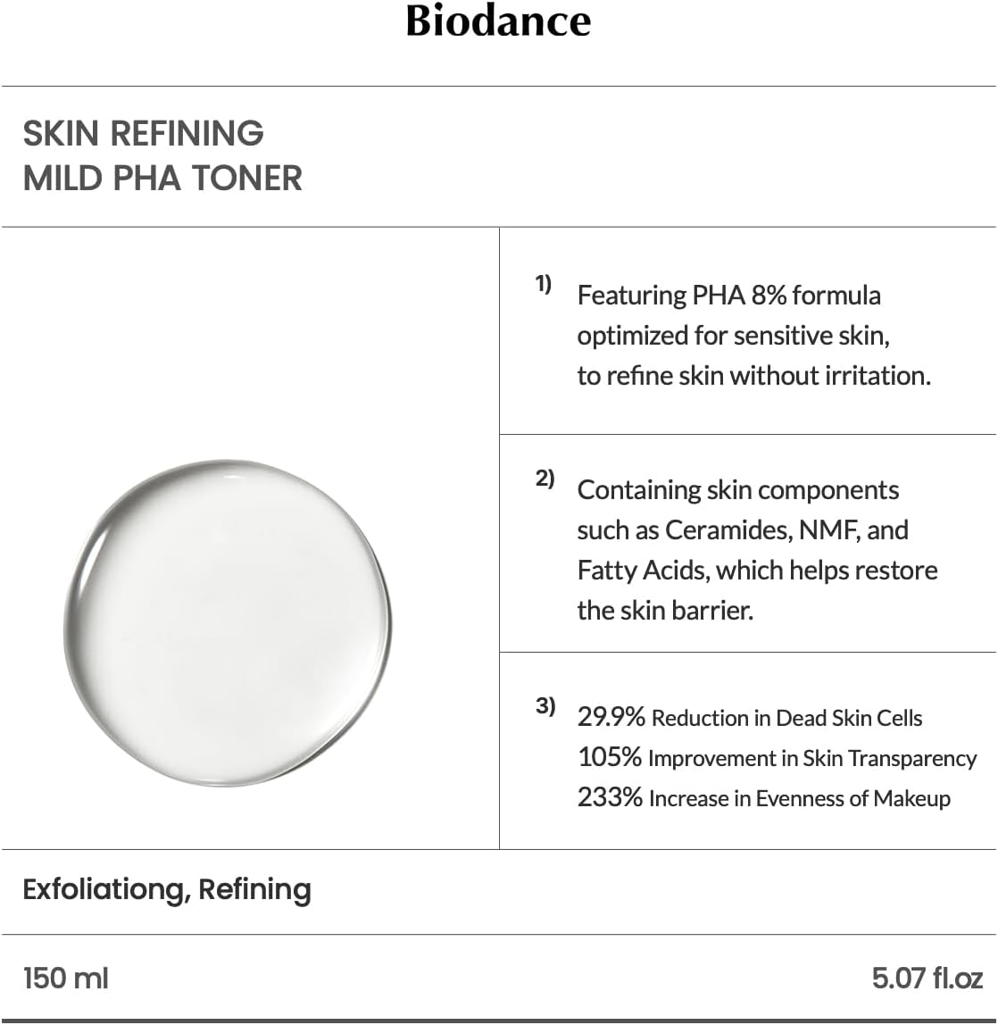 Biodance Skin Refining Mild PHA Toner 150ml K Beauty Hautpflege für strahlende Haut