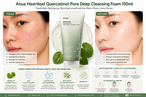 Anua Heartleaf Quercetinol Pore Deep Cleansing Foam 150 ml K Beauty Hautpflege für strahlende Haut
