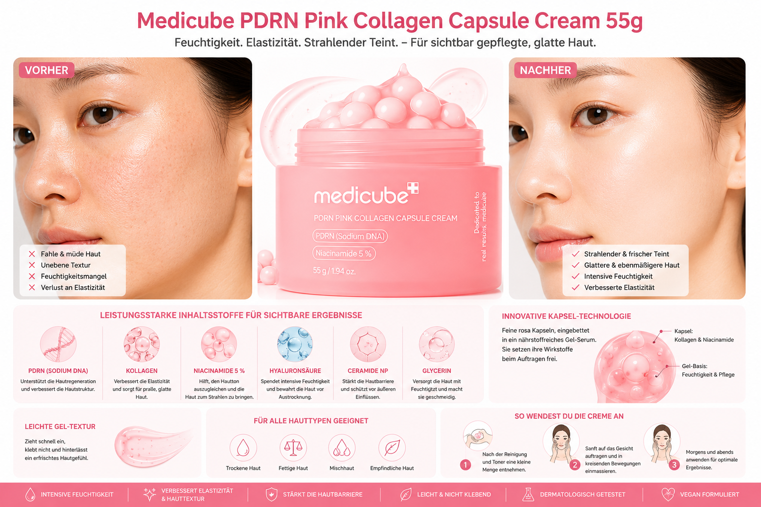 Medicube PDRN Pink Collagen Capsule Cream 55g K Beauty Hautpflege für strahlende Haut