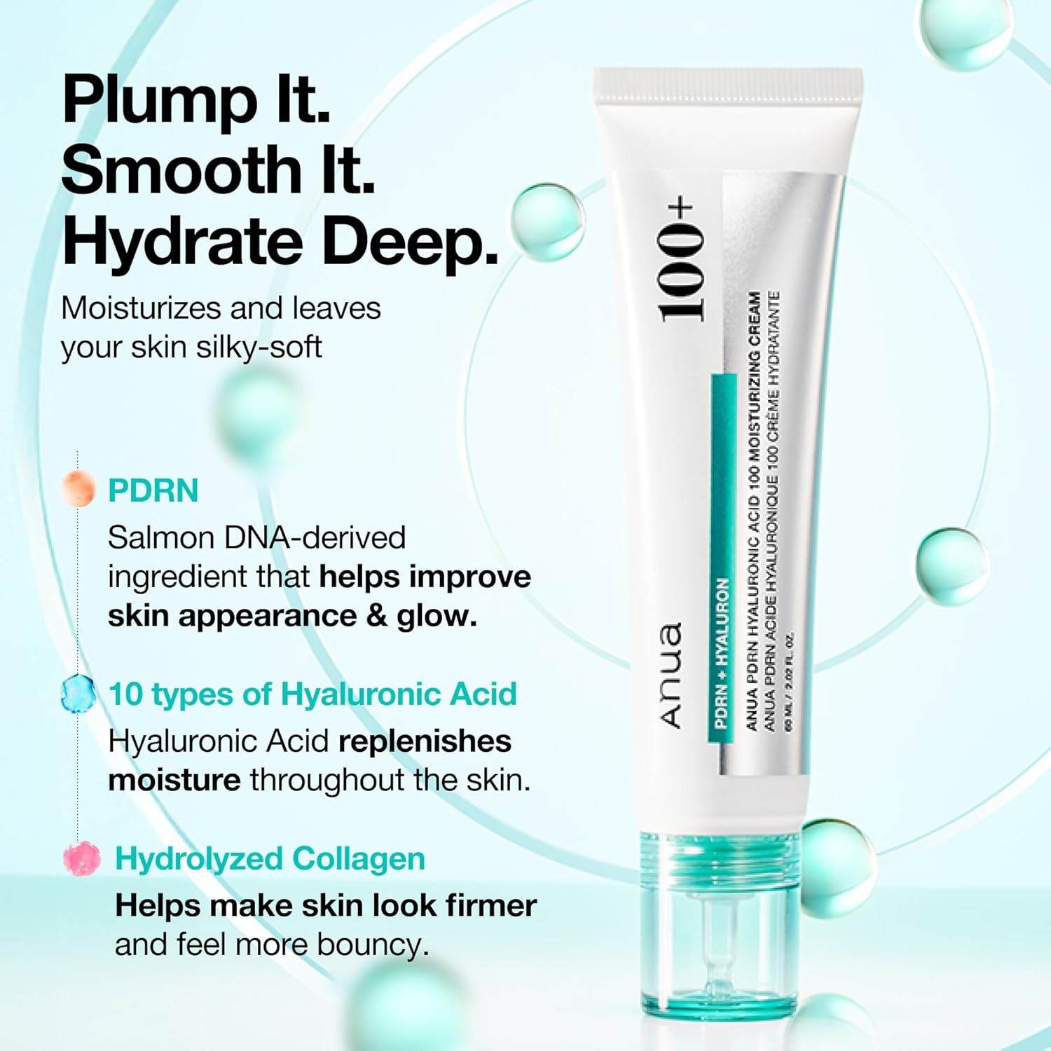 Anua PDRN Hyaluronic Acid 100 Moisturizing Cream 60 ml K Beauty Hautpflege für strahlende Haut