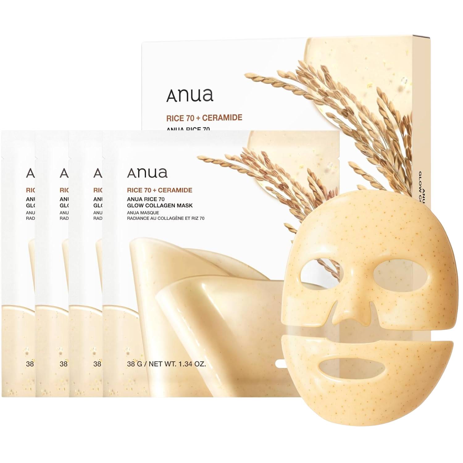 Anua Rice 70 Glow Collagen Mask 4er Pack K Beauty Hautpflege für strahlende Haut