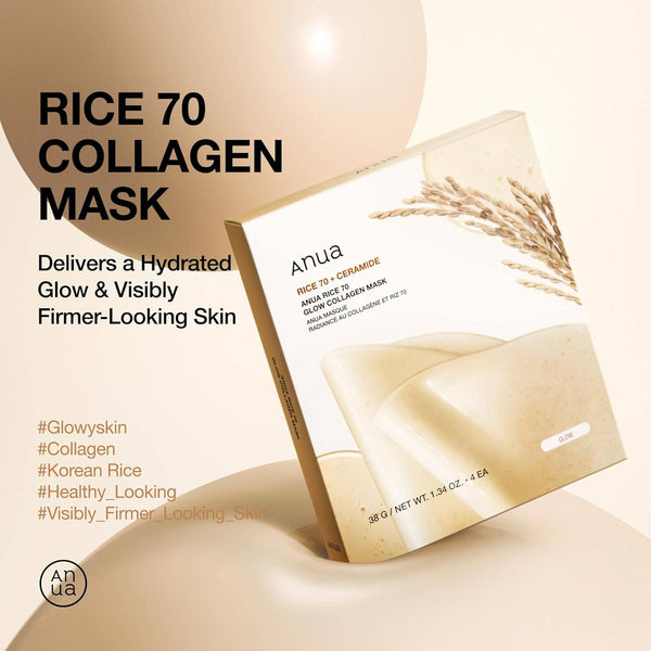 Anua Rice 70 Glow Collagen Mask 4er Pack K Beauty Hautpflege für strahlende Haut