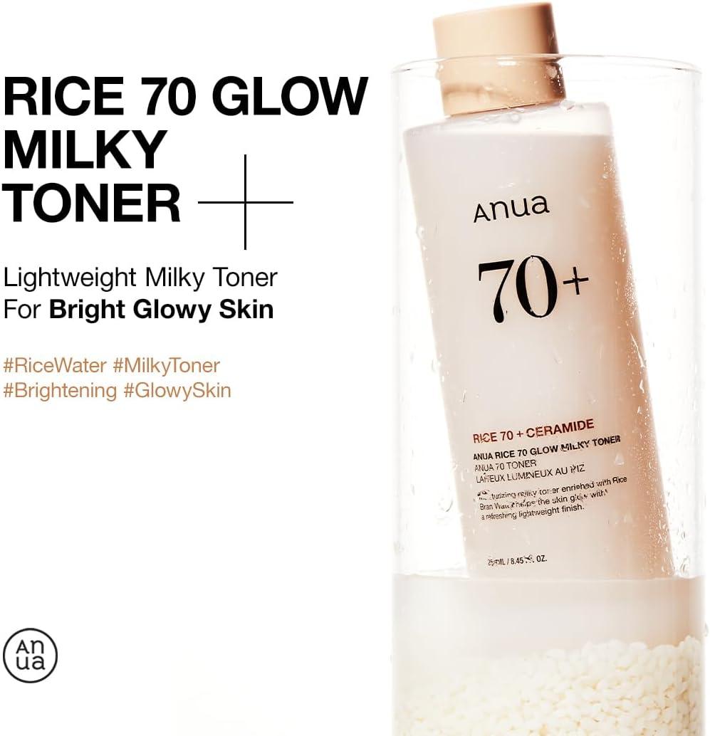 Anua Rice 70 Glow Milky Toner 250ml Gesichtswasser K Beauty Hautpflege für strahlende Haut