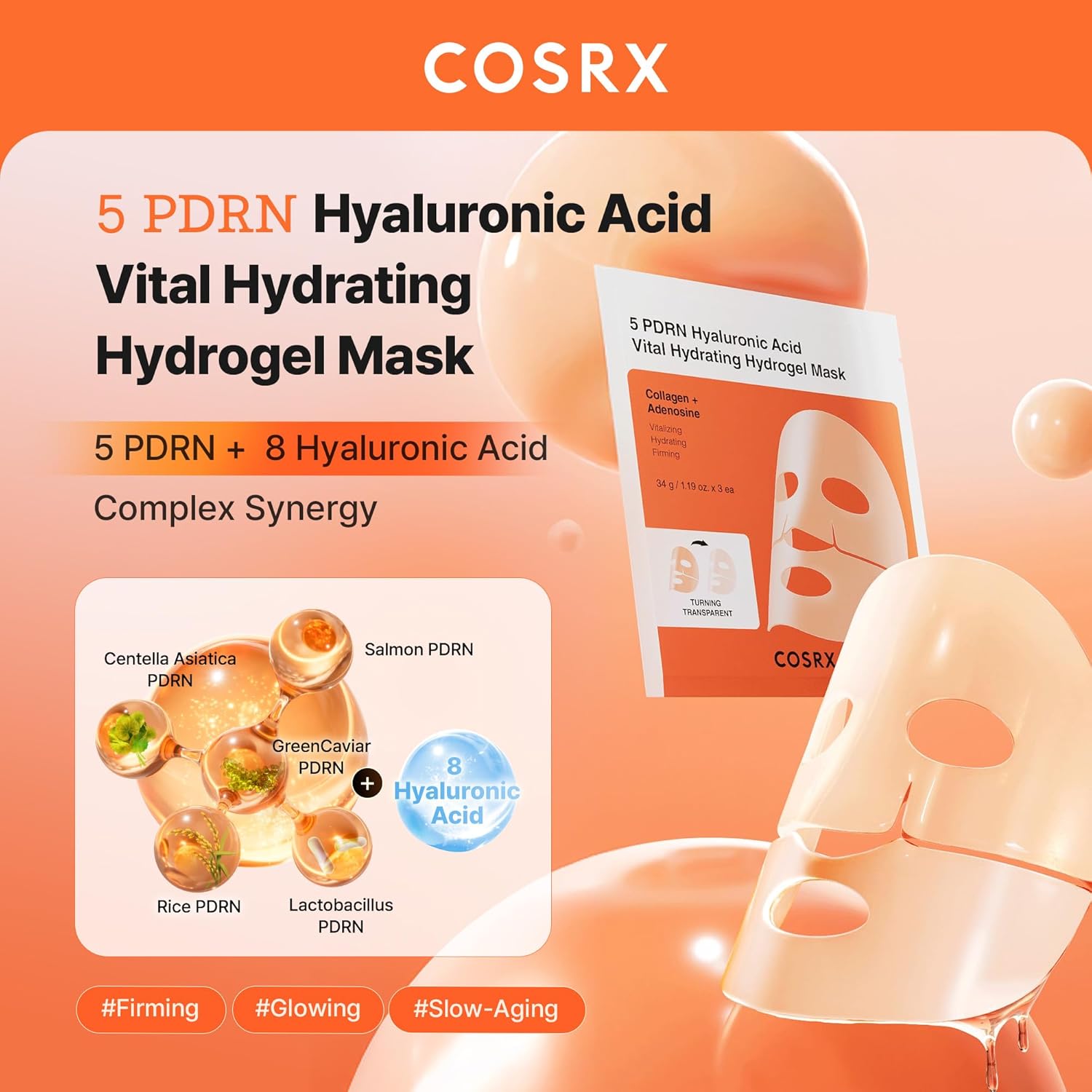 COSRX 5 PDRN Hyaluronic Acid Vital Hydrating Hydrogel Mask 3er Pack K Beauty Hautpflege für strahlende Haut
