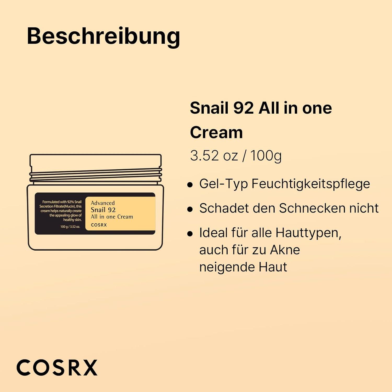 COSRX Advanced Snail 92 All in One Cream K Beauty Hautpflege für strahlende Haut
