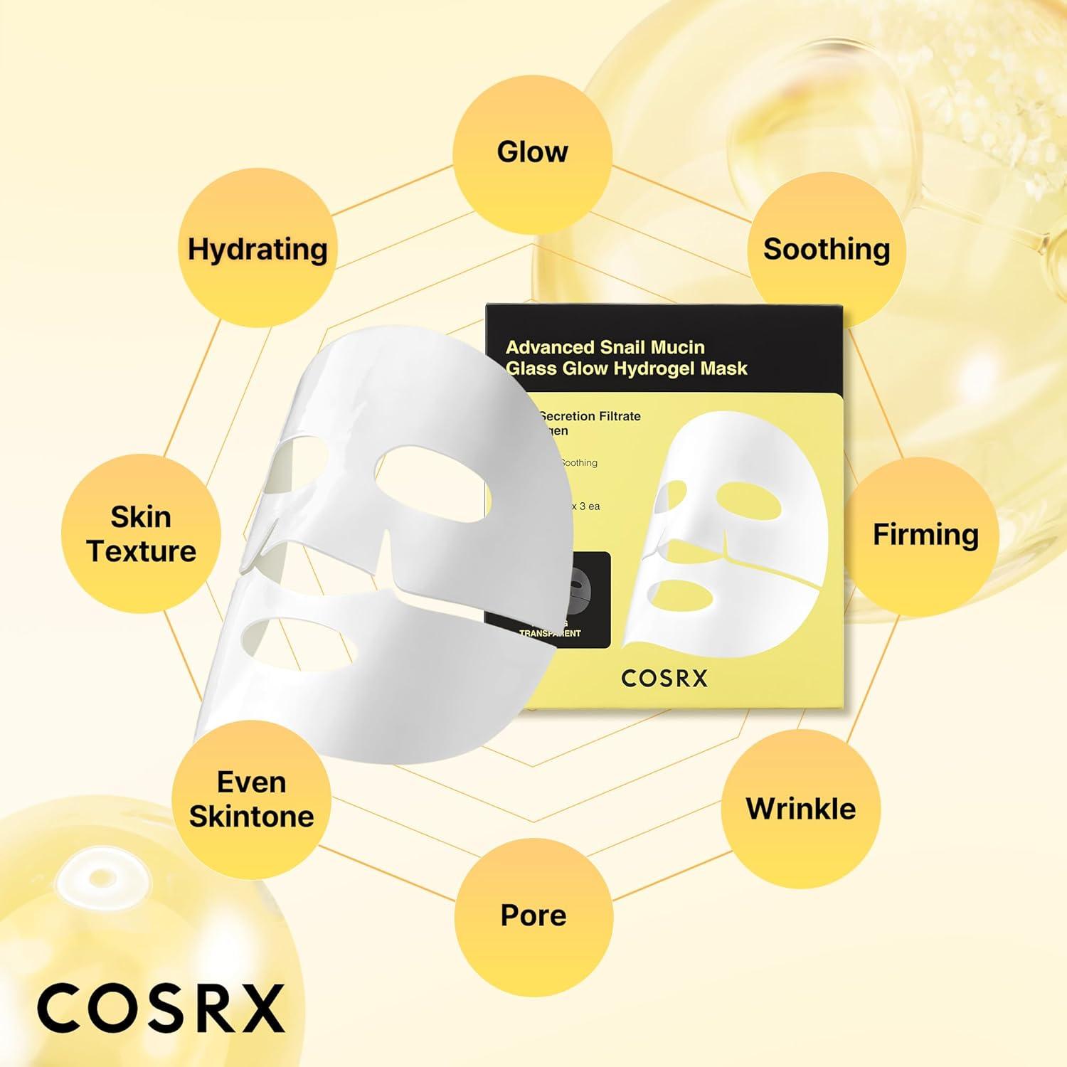 COSRX Advanced Snail Mucin Glass Glow Hydrogel Mask 3St. - Gesichtsmaske K Beauty Hautpflege für strahlende Haut