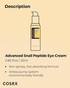 COSRX Advanced Snail Peptide Eye Cream 25ml K Beauty Hautpflege für strahlende Haut