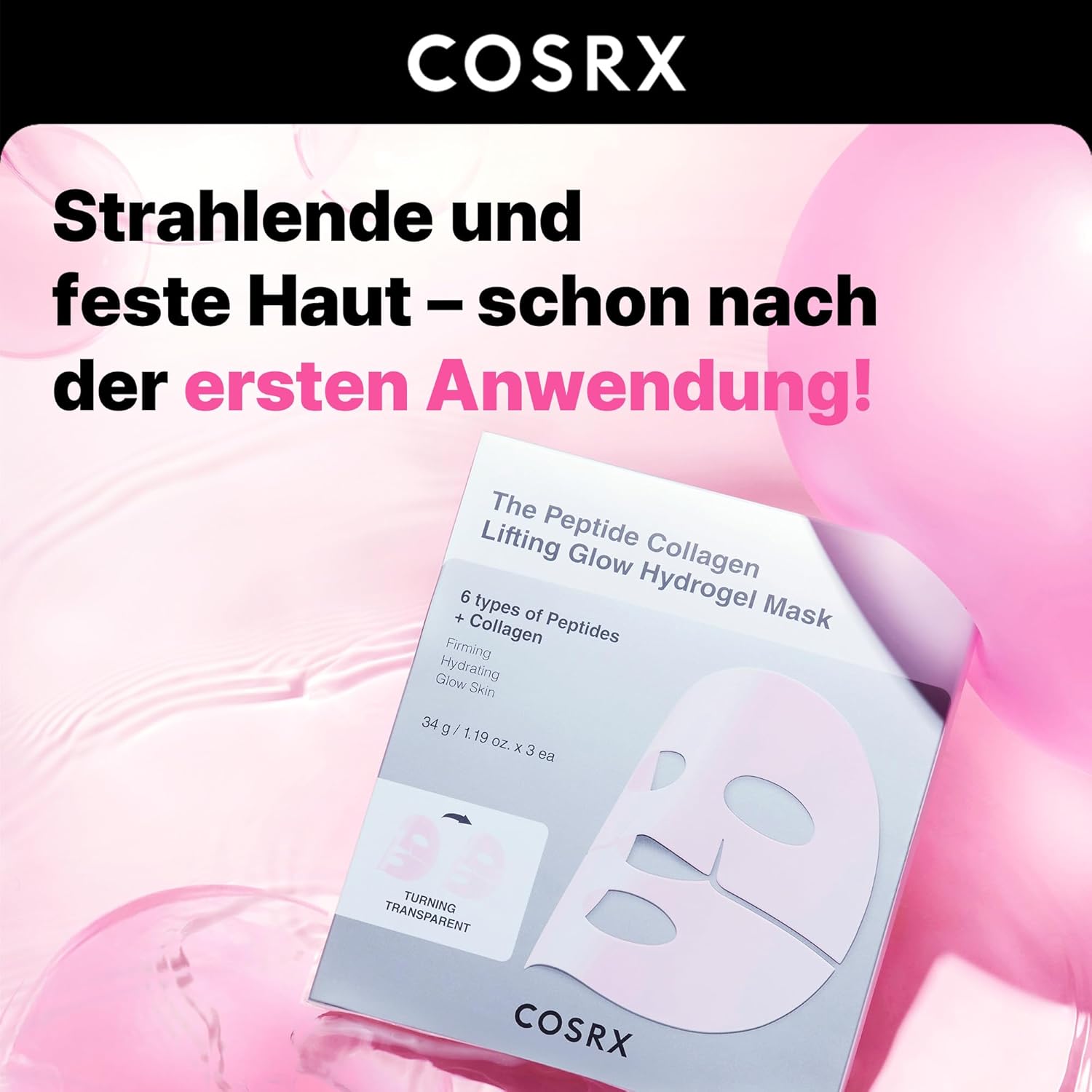 COSRX the Peptide Collagen Lifting Glow Hydrogel Mask 3 St. K Beauty Hautpflege für strahlende Haut