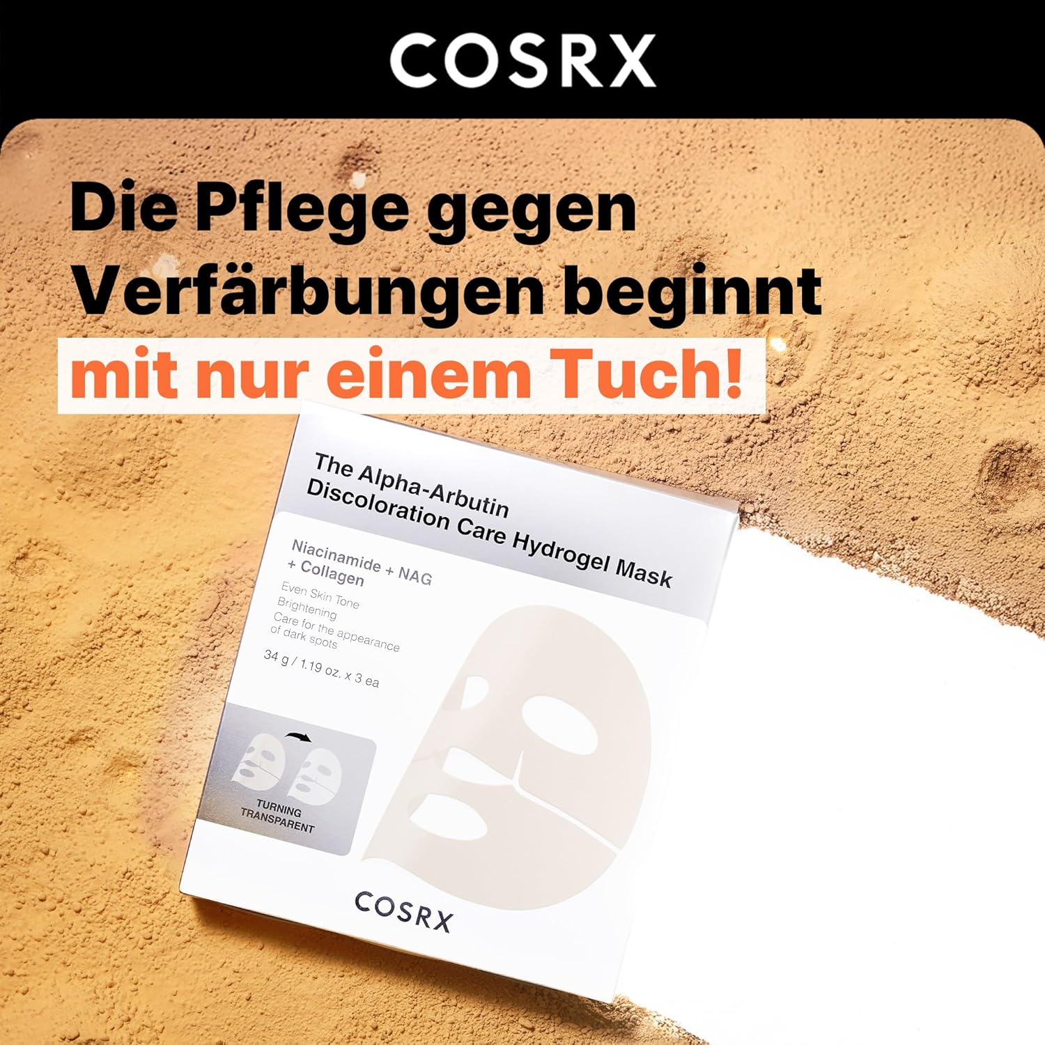 COSRX the Alpha-Arbutin Discoloration Care Hydrogel Mask 3er Pack K Beauty Hautpflege für strahlende Haut