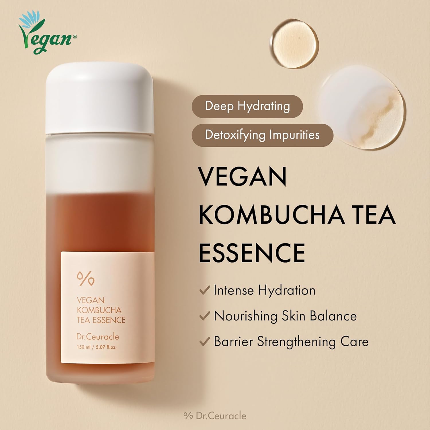 Dr. Ceuracle Vegan Kombucha Tea Essence 150 ml K Beauty Hautpflege für strahlende Haut