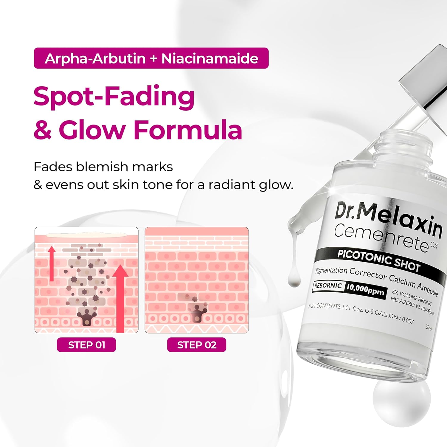 Dr.Melaxin Cemenrete Picotonic Shot Pigmentation Ampoule 30ml K Beauty Hautpflege für strahlende Haut