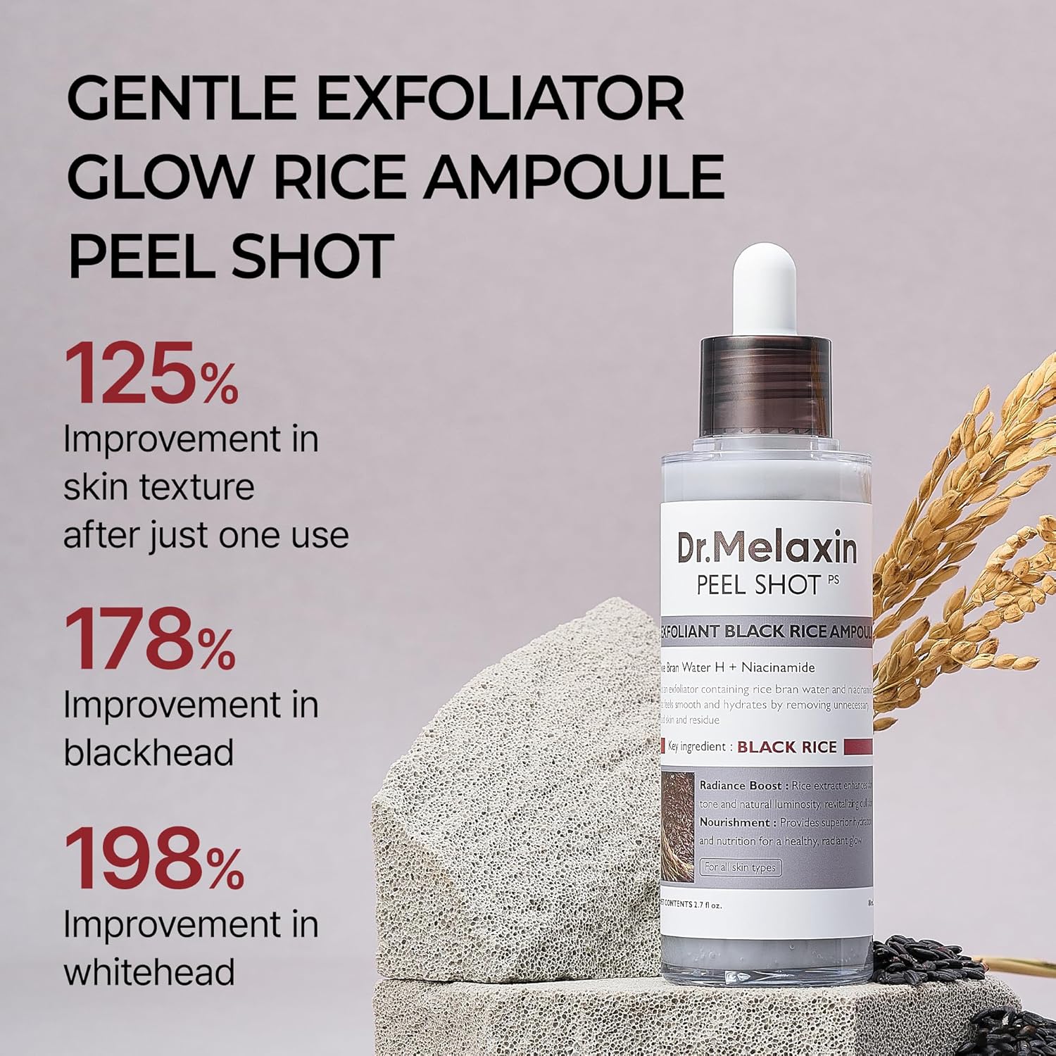 Dr.Melaxin Peel Shot Exfoliant Black Rice Ampoule 80ml K Beauty Hautpflege für strahlende Haut