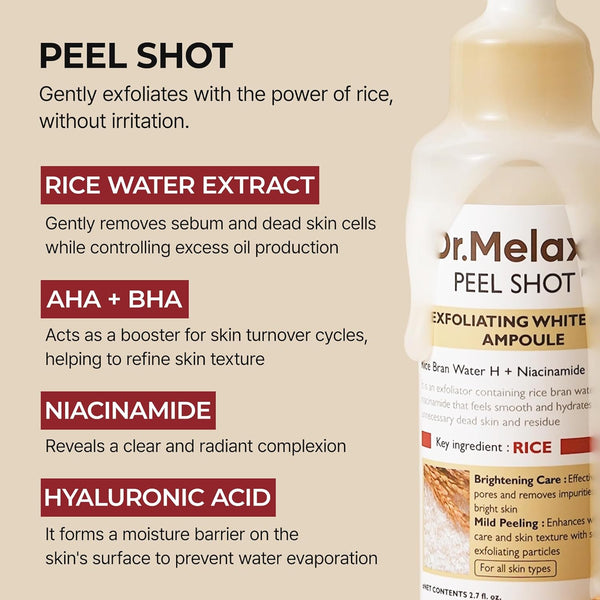Dr.Melaxin Peel Shot Exfoliant White Rice Ampoule 80ml K Beauty Hautpflege für strahlende Haut