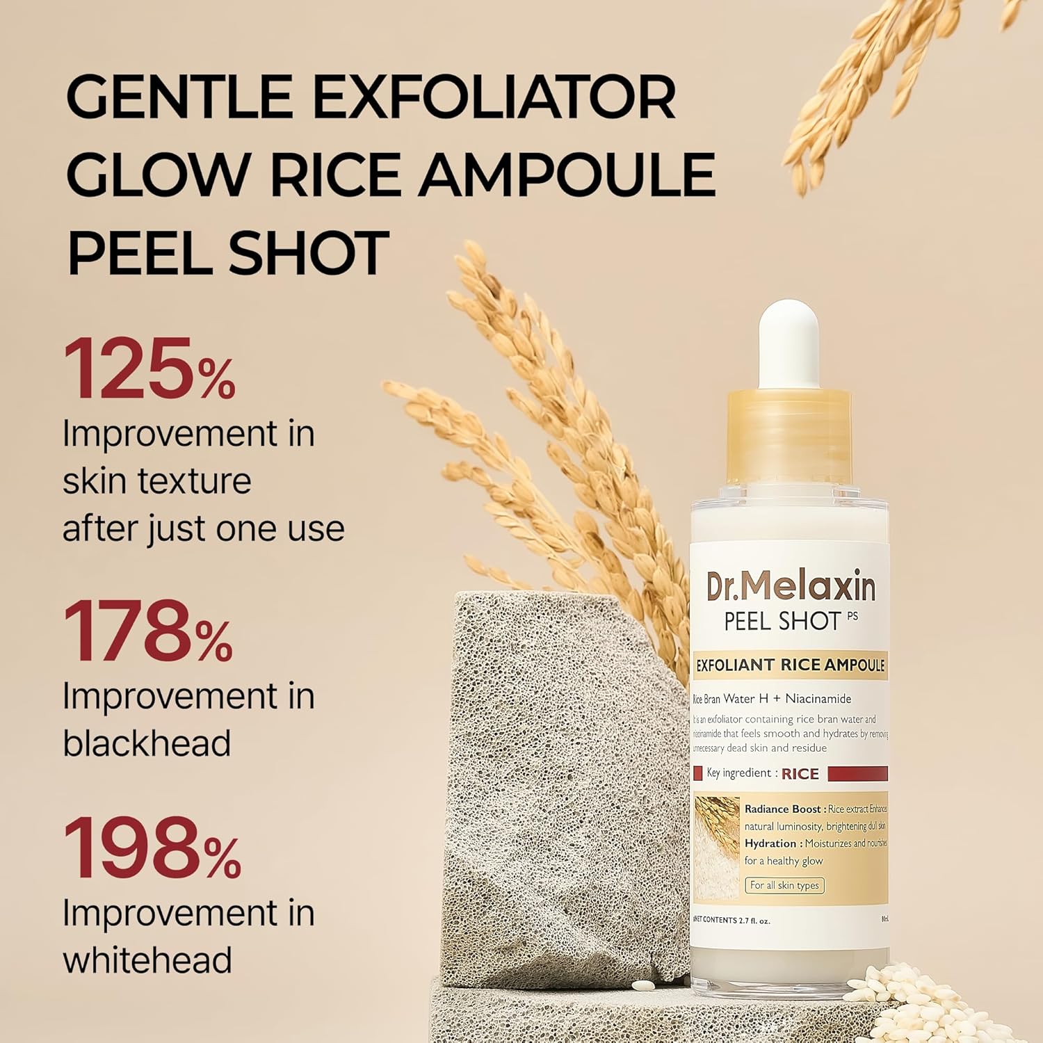 Dr.Melaxin Peel Shot Exfoliant White Rice Ampoule 80ml K Beauty Hautpflege für strahlende Haut