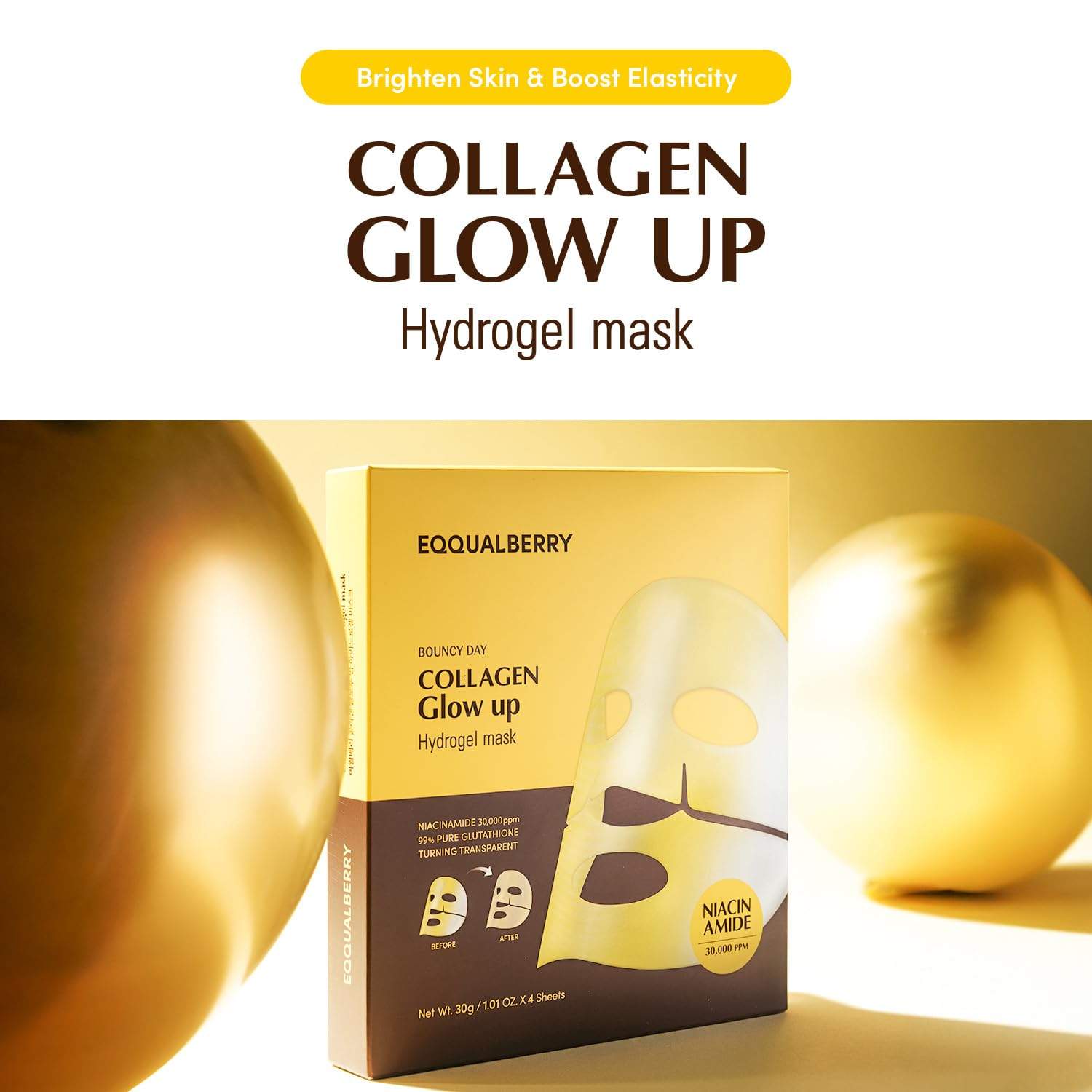 EQQUALBERRY Collagen Glow Up Maske 4x30g K Beauty Hautpflege für strahlende Haut
