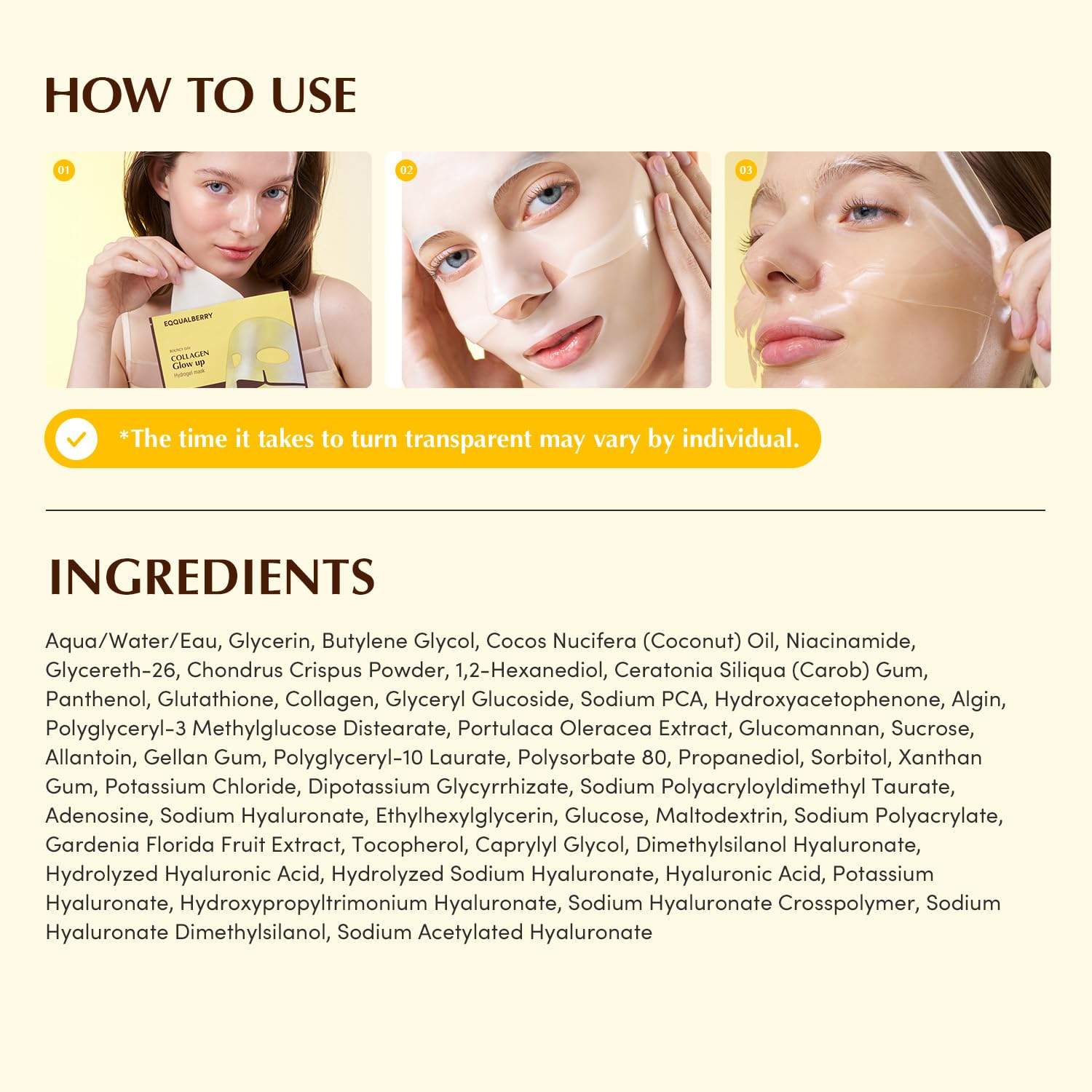 EQQUALBERRY Collagen Glow Up Maske 4x30g K Beauty Hautpflege für strahlende Haut