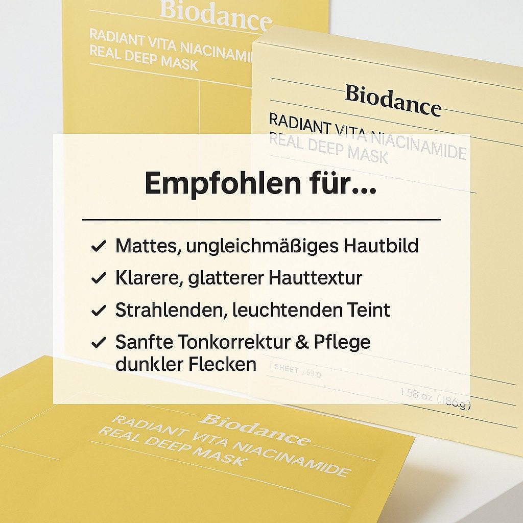 Biodance Radiant Vita Niacinamide Real Deep Mask 4er Pack K Beauty Hautpflege für strahlende Haut