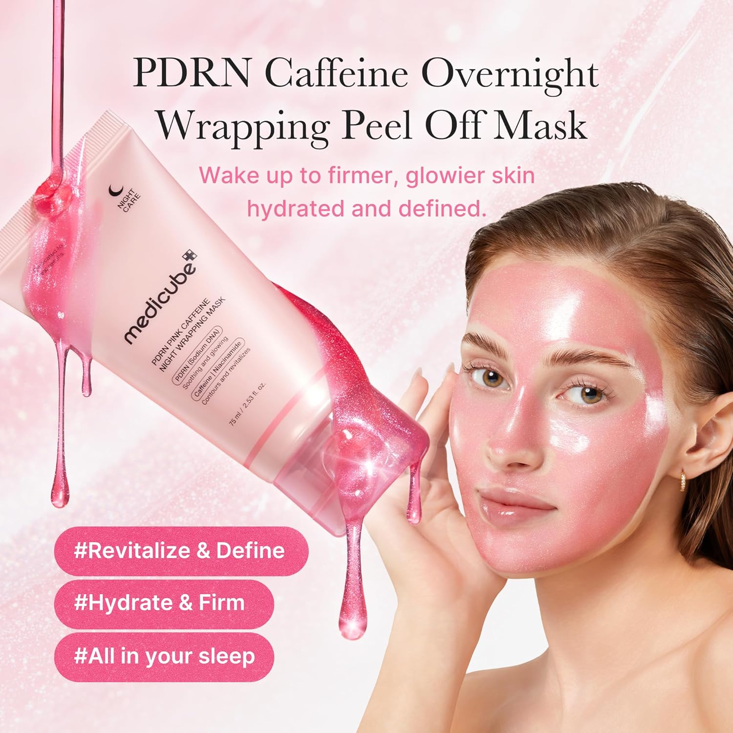 Medicube PDRN Pink Caffeine Night Wrapping Mask 75ml K Beauty Hautpflege für strahlende Haut