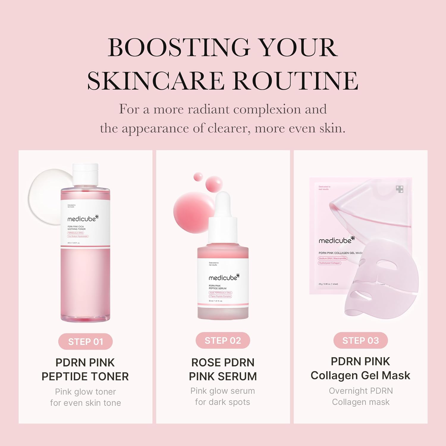 Medicube PDRN Pink Cica Soothing Toner 250 ml K Beauty Hautpflege für strahlende Haut
