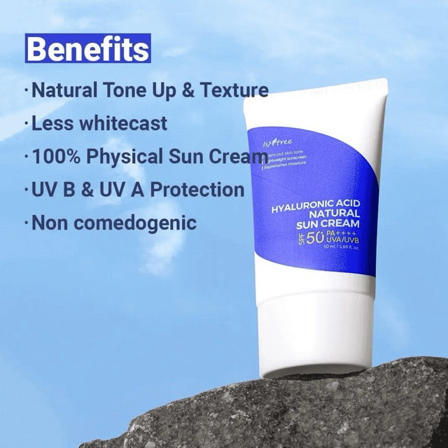 ISNTREE Hyaluronic Acid Natural Sun Cream SPF50 PA++++ K Beauty Hautpflege für strahlende Haut