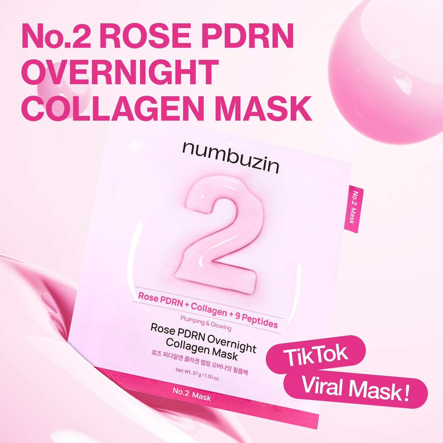 Numbuzin No.2 Rose PDRN Overnight Collagen Mask Set K Beauty Hautpflege für strahlende Haut