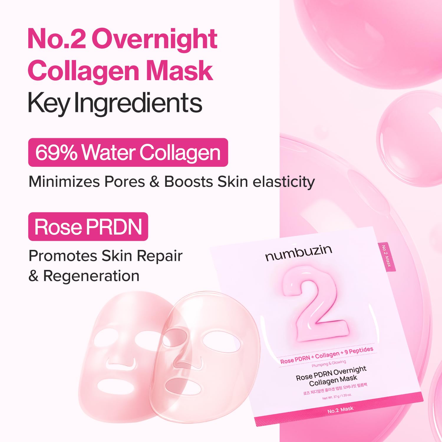 Numbuzin No.2 Rose PDRN Overnight Collagen Mask Set K Beauty Hautpflege für strahlende Haut