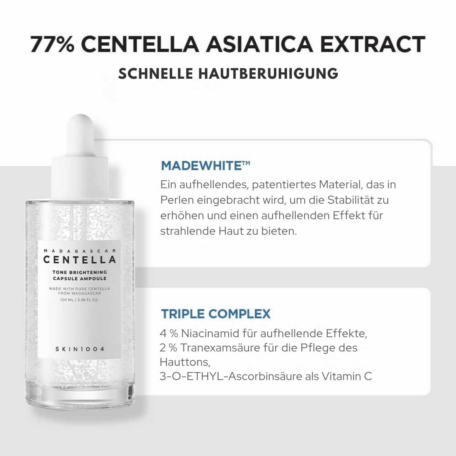SKIN1004 Madagascar Centella Tone Brightening Capsule Ampoule 100ml K Beauty Hautpflege für strahlende Haut