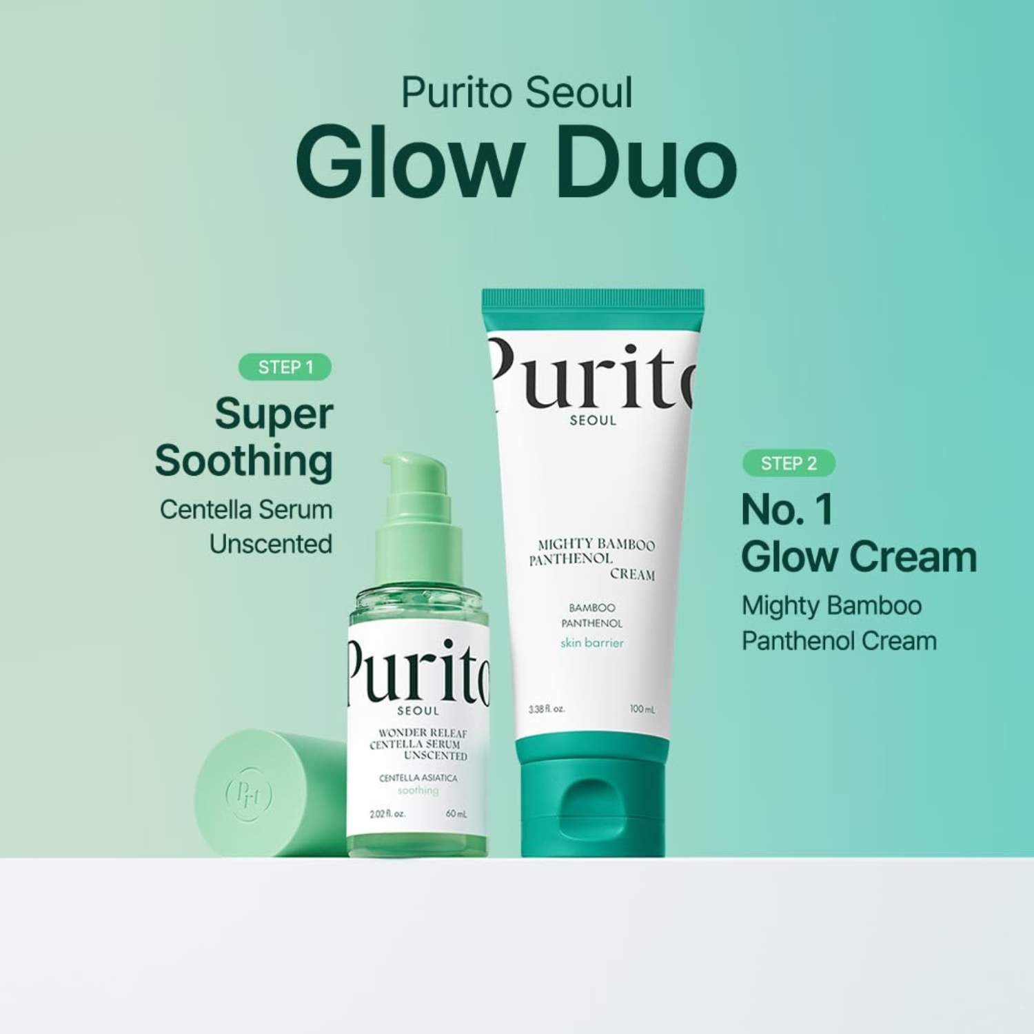 Purito Seoul Glow Duo – Centella Serum 60 ml & Mighty Bamboo Panthenol Cream 100 ml K Beauty Hautpflege für strahlende Haut
