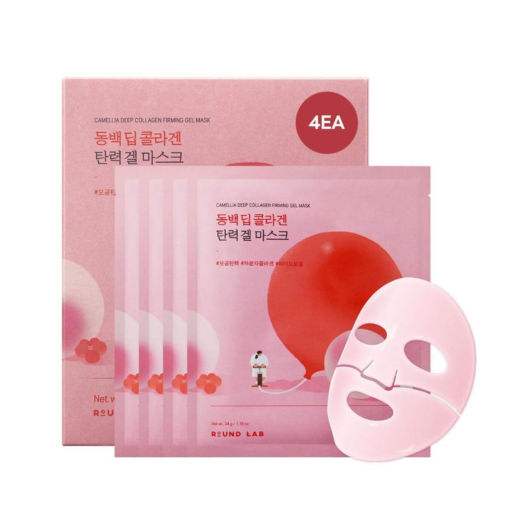 Round Lab Camellia Deep Collagen Firming Gel Mask 4er Pack K Beauty Hautpflege für strahlende Haut