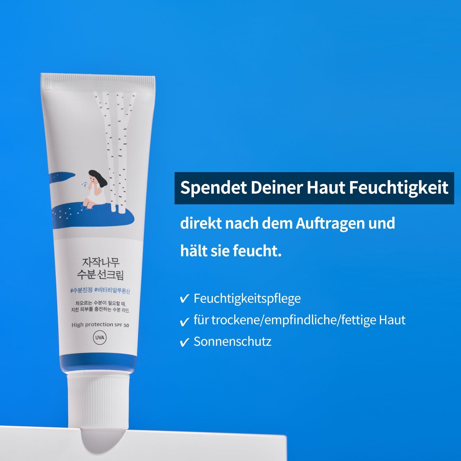 Round Lab Birch Juice Moisturizing Sun Cream SPF50+ PA++++ K Beauty Hautpflege für strahlende Haut