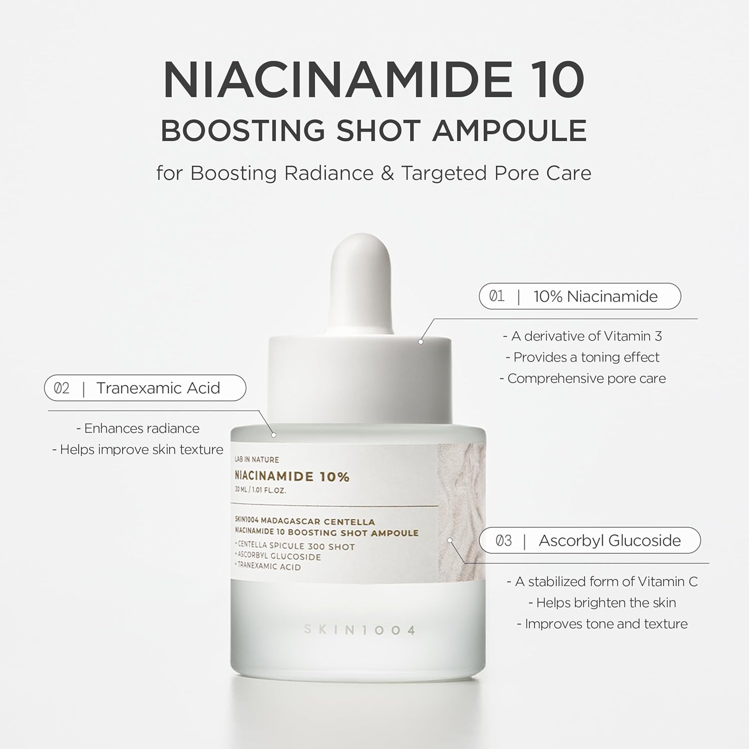 SKIN1004 Madagascar Centella Niacinamide 10 Boosting Shot Ampoule 30 ml K Beauty Hautpflege für strahlende Haut