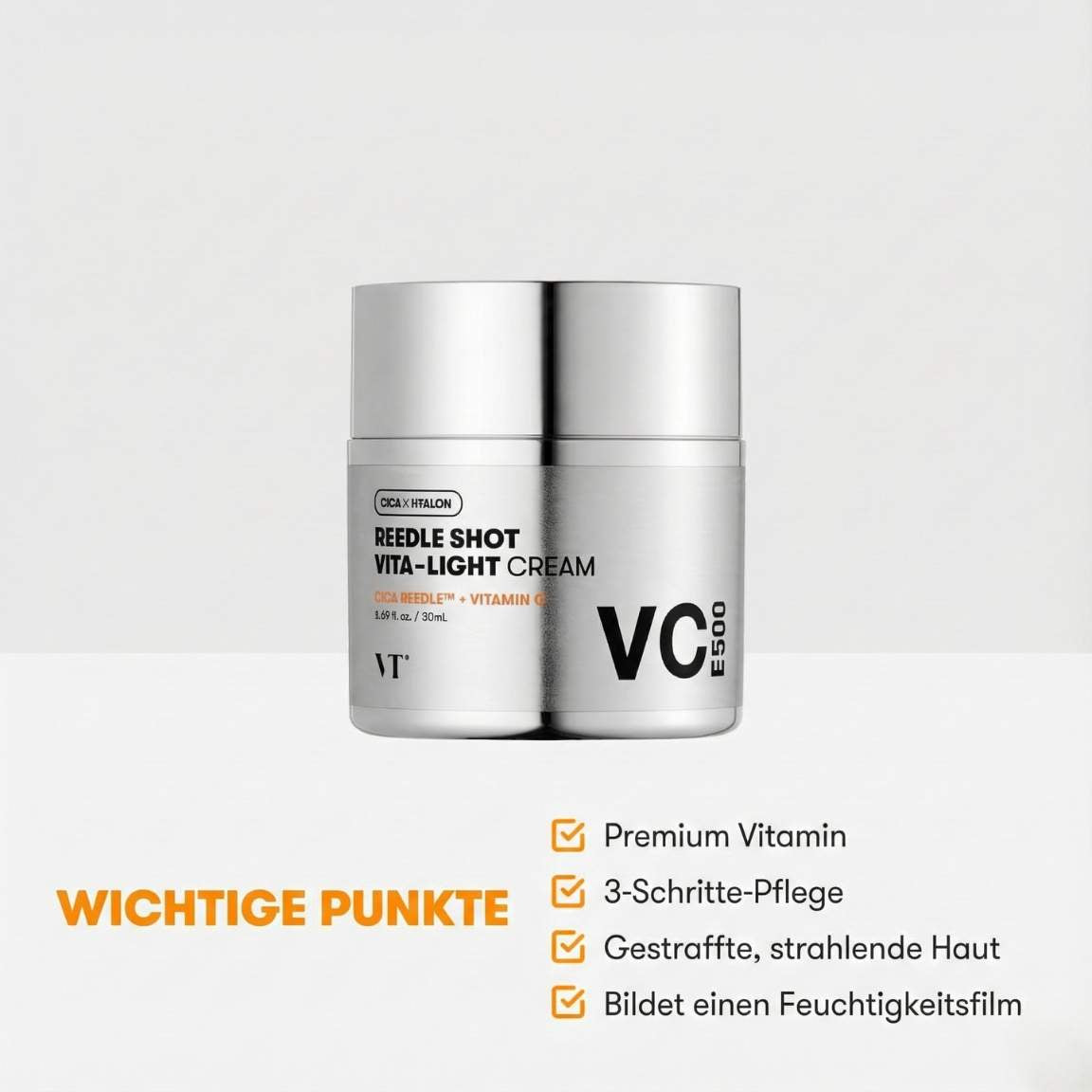 VT Cosmetics Reedle Shot Vita-Light Cream 50 ml K Beauty Hautpflege für strahlende Haut